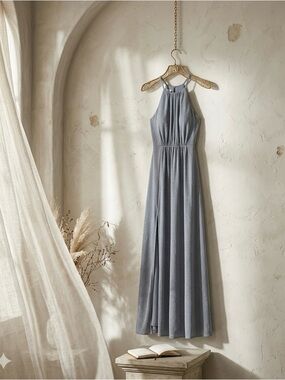 Show Me Your Mumu Amanda Maxi Slit Dress Smoke Medium Bridesmaid NWT